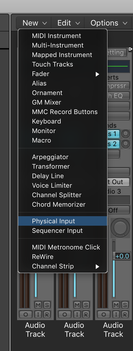 Logic X MIDI Environment New Physical Input