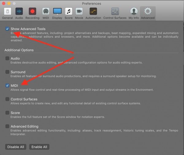 Logic X Adv Prefs MIDI