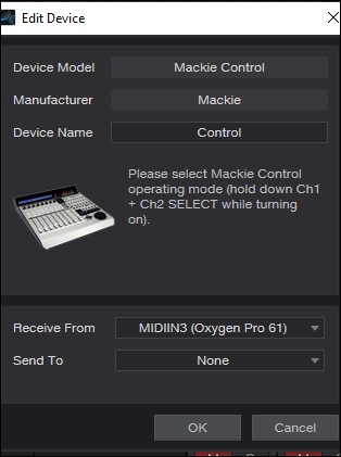 Setting the Mackie Control Send to = None