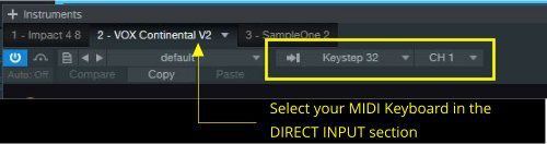 Direct Input area in the plug-in bar