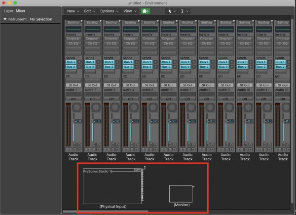 Logic X MIDI Environment Physical Input and MIDI Monitor