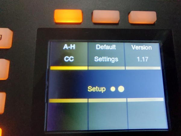 On Setup menu, A-H buttons are set to CC